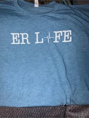 Bella Canvas Blue 'ER LFE' Short Sleeve Tee with White Print
